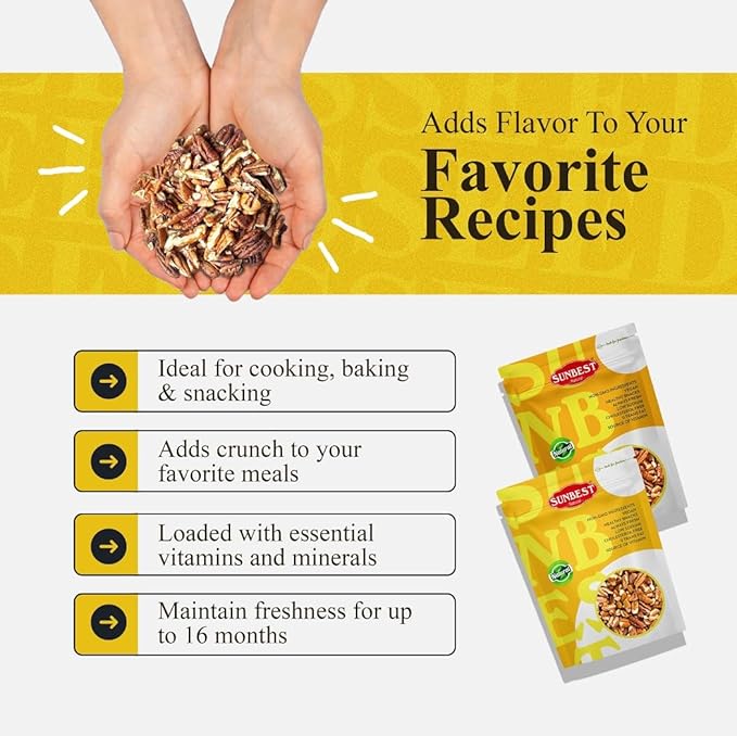 Sunbest Natural Fancy Georgia Raw Pecan Pieces 80oz (5 lbs) - Nutrient-Rich &amp Delicious Raw Pecans - Kosher Non-GMO Vegan-Friendly Ideal for Cooking Baking &amp Snacking - Superior to Organic