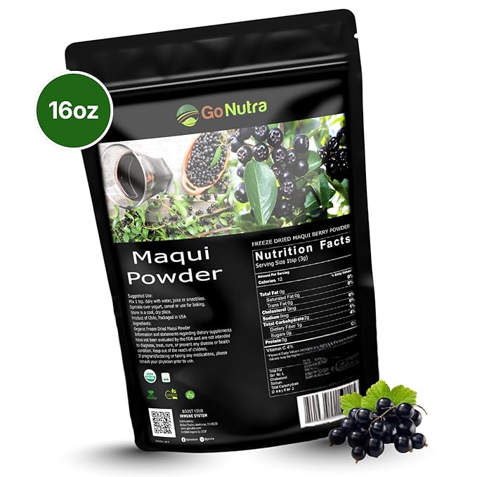 Go Nutra Organic Maqui Berry Powder | Maqui Superfood Freeze-Dried for Nutrition &amp Flavor | Chile Grown | Antioxidants &amp Polyphenols | Non-GMO &amp Gluten Free | 100% Natural | 16 ounce (1 lb