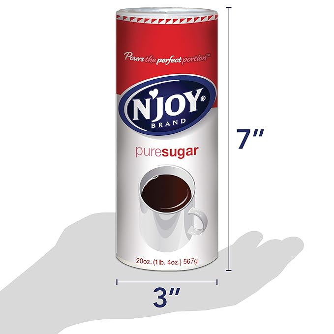 N'Joy Sugar Canister | 20 Ounce Pack of 6 | 100% Pure Granulated Sugar| Easy Pour Lid Bulk Size