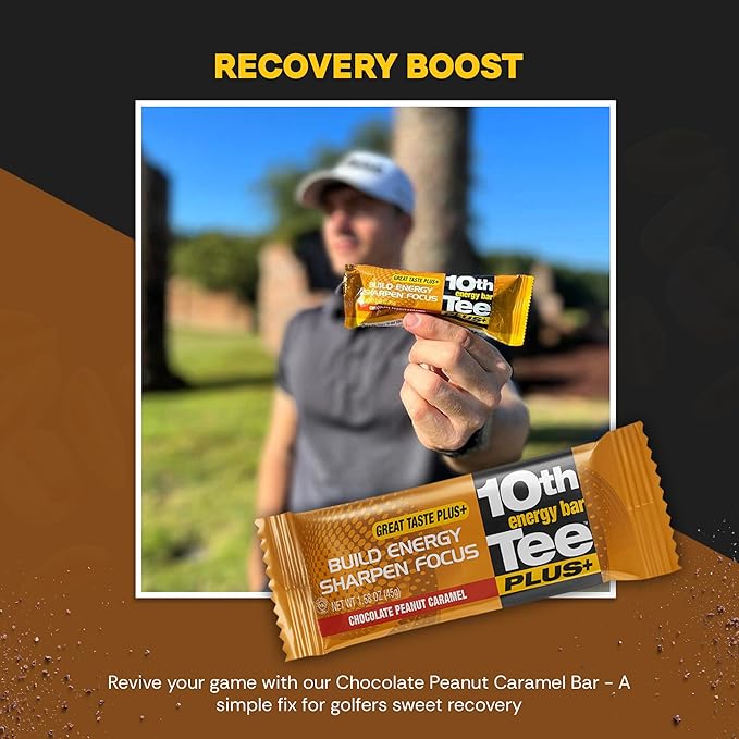 10th Tee Plus+ Chocolate Peanut Caramel Bar made with Natural Ingredients 1.76-Ounce Bars (12 count) Golf Energy Bar Easily Digestible Chocolate Healthy office Snack best Bars