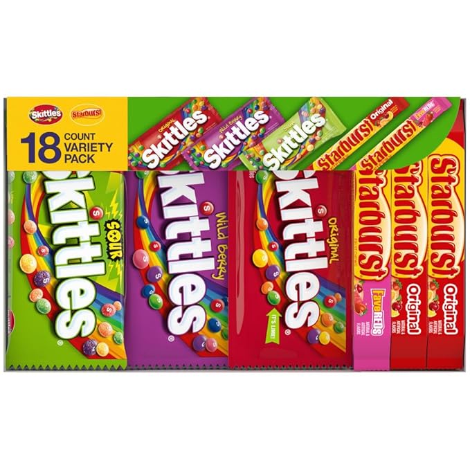 SKITTLES &amp Starbust Assorted Candy Variety Pack for Holidays Gifts Parties Candy Assortment 37.05 oz (18 Count) Bulk Box