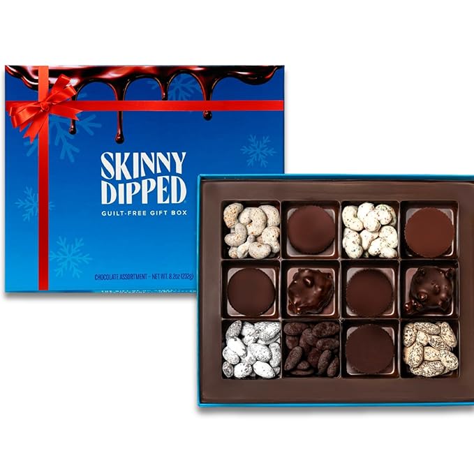 SkinnyDipped Cups &amp Bites | Low Sugar Low Carb Keto Friendly &amp Gluten Free | Holiday Gift Box – Assorted Chocolate &amp Nut Variety Pack