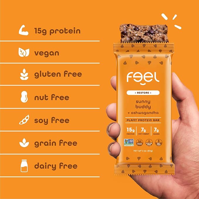 Feel Vegan Protein Bars Sunbutta Choco Chip Keto Gluten Free Organic 15g Plant Protein Low Carb High Protein Dairy Free Low Sugar Nut Grain Soy Free Non GMO 10 Pack