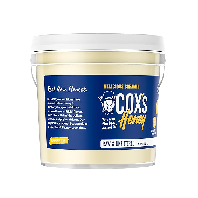 Cox's Honey - Bulk Creamed Whipped Honey Raw Unfiltered | 100% Pure Clover Delicious Honey - Product of the USA (12 lbs)