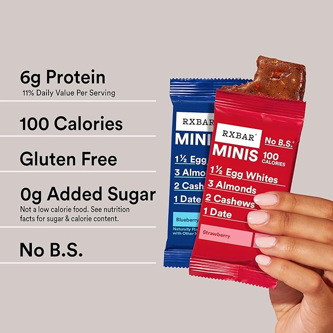 RXBAR Minis Protein Bars 6g Protein Gluten Free Snacks Variety Pack (4 Boxes 32 Count)