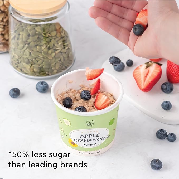 Mylk Labs Apple Cinnamon Protein Oatmeal Cups Whole Grain Low Sugar High Fiber Breakfast with Superfoods Quick &amp Easy On the Go Instant Oatmeal Rolled Oats Gluten Free Vegan Nut Free 6