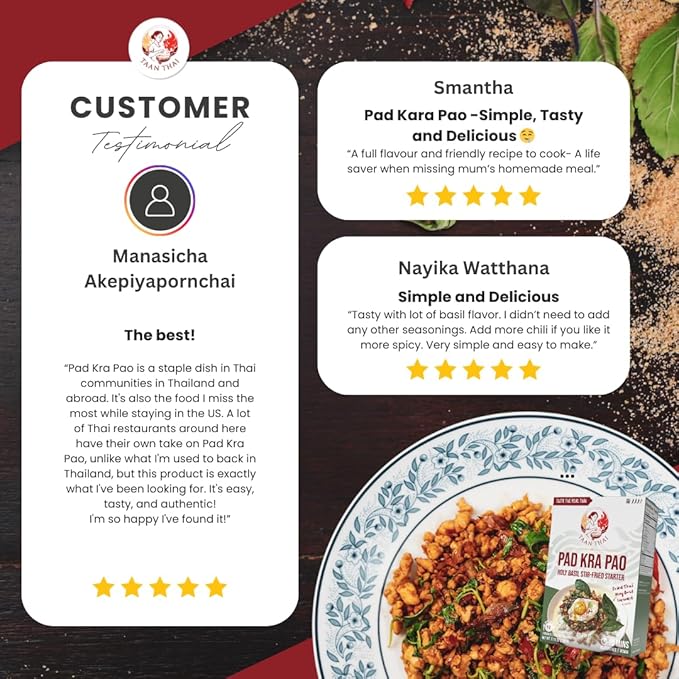 TAAN THAI PAD KRA PAO Stir-Fry Kit – Authentic Thai Holy Basil (Kra Pao) Starter – Vegan Gluten-Free No Preservatives – Easy to Cook – 3 Packets per Box (Makes 12 Dishes) (6)
