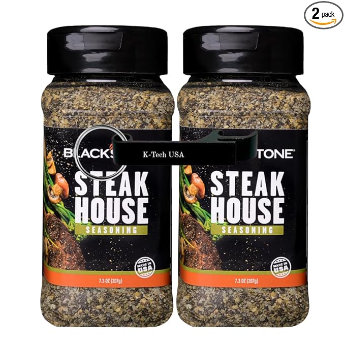 Blackatone Steak House Seasoning Blend Savory Garlic &amp Spice Mix 7.3 oz Bottles (Pack of 2) with K-Tech USA Keychain