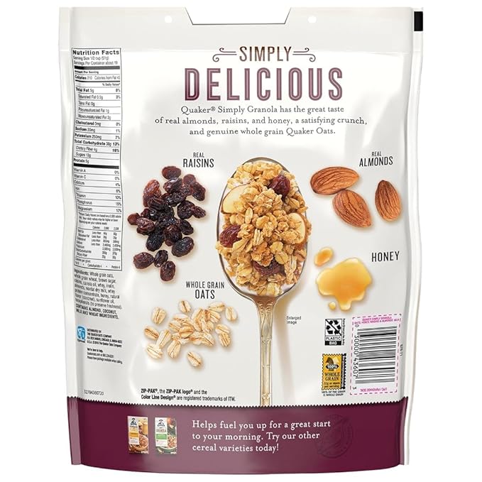 Simply Oats Honey Raisins &amp Almonds Granola 34.5 oz Bags 2 Count | Crunchy Whole Grain Oats with Natural Honey Sweetness Perfect Breakfast Cereal or Snack