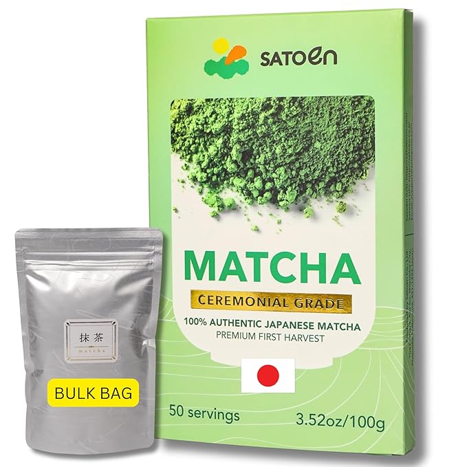 Satoen Authentic Japanese Ceremonial Grade Matcha Powder - Ceremonial Matcha Green Tea Powder from 100% Spring Premium First Harvest - Crafted for Matcha Straight Tea (100g)