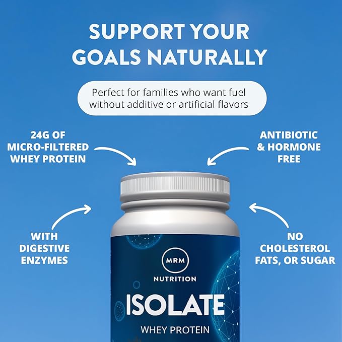 MRM Nutrition Isolate Whey Protein Powder - Vanilla Flavored 24 g Protein with Added BCAAs &amp Glutamine Digestive Enzymes Gluten-Free Hormone- and Antibiotic-Free - 29 Servings