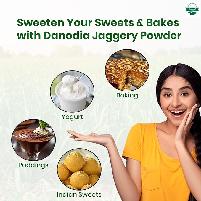 Danodia Foods Organic Jaggery Powder (2 lbs/950G) | Gluten Free Traditionally No Anti Caking Agent No Additives | Unique Sugar Substitute Best Of Indian Sweetener (Resealable Pouch)