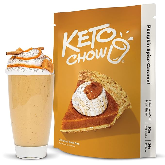 Keto Chow Caramel Pumpkin Spice | Keto Meal Replacement Shake Powder | Nutritionally Complete | Low Carb | Delicious Easy Meal Substitute | Protein Rich You Choose The Fat | 21 Meal Serving