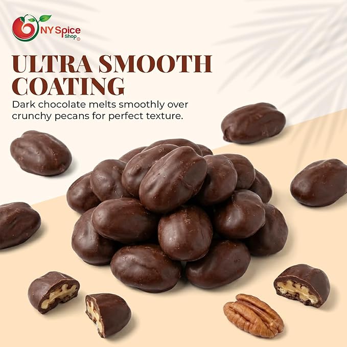 NY Spice Shop Dark Chocolate Pecans - 1 Pound Gourmet Chocolate Nuts - Winter Holiday Candies for Parties Dessert Tables Gift Baskets Seasonal Snacking and Winter Festive Treats