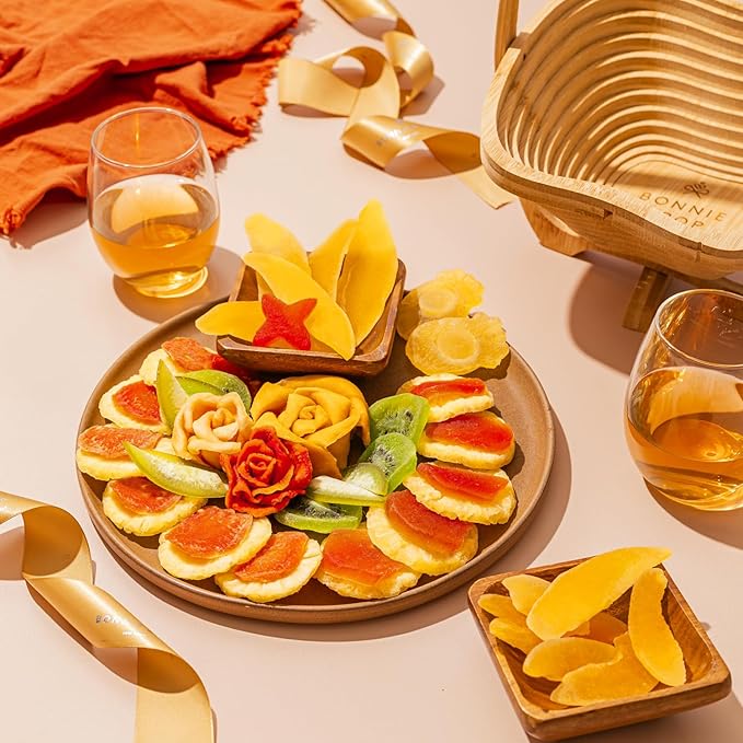 Dried Fruit Gift Basket with Wooden Tray – Healthy Gourmet Snack Box Variety – Holiday Food Tray for Corporate Sympathy Birthday &amp Thank You Gifts (Vegan Kosher Gluten‑Free)- Bonnie and Pop