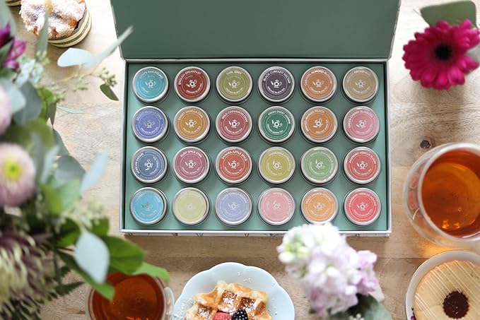 Teabloom Exceptional Organic &amp Kosher Certified Loose Leaf Tea Chest World's Largest Tea Collection with 24 Varieties of Black Green White Oolong and Herbal Teas