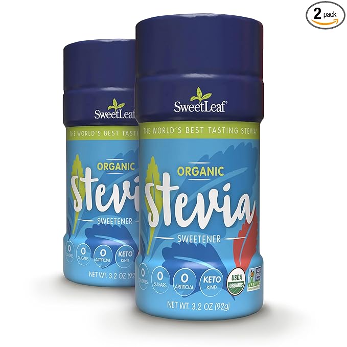 SweetLeaf Organic Stevia Powder Shaker Jar - Zero Calorie Sweetener with Stevia Leaf Extract No Artificial Sweetener Additive Sugar Free Keto Friendly Non GMO Gluten Free - 3.2 Oz (Pack of 2)