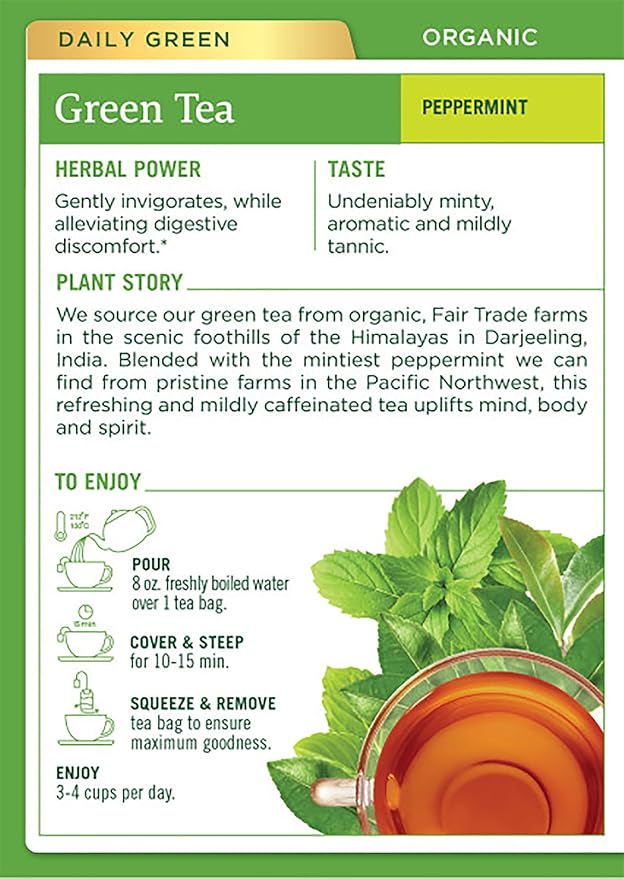 Traditional Medicinals Organic Green Tea Peppermint Herbal Tea Alleviates Digestive Discomfort (Pack of 3) - 48 Tea Bags Total