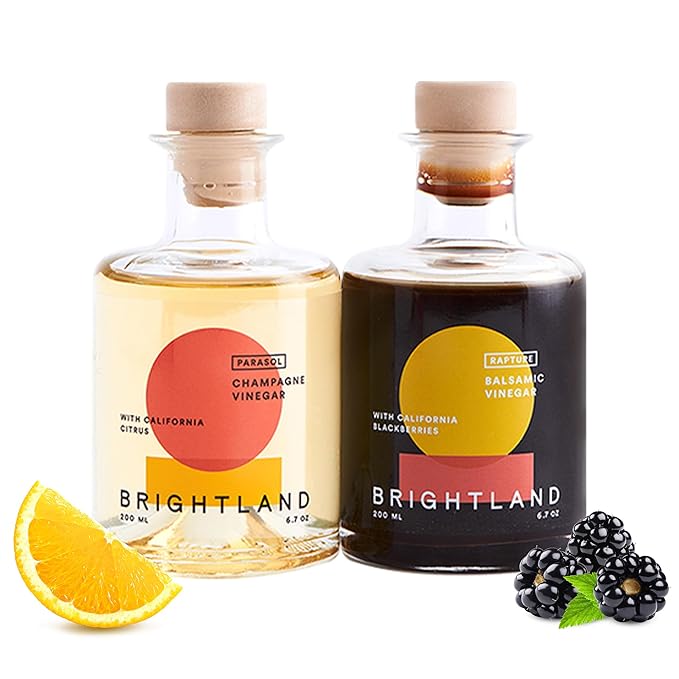 Brightland The Pair Balsamic Vinegar &amp Champagne Vinegar Duo - Artisinal Vinegars Perfect for Salad Dressings Marinades Cooking &amp Drizzling - 6.7 Fl Oz