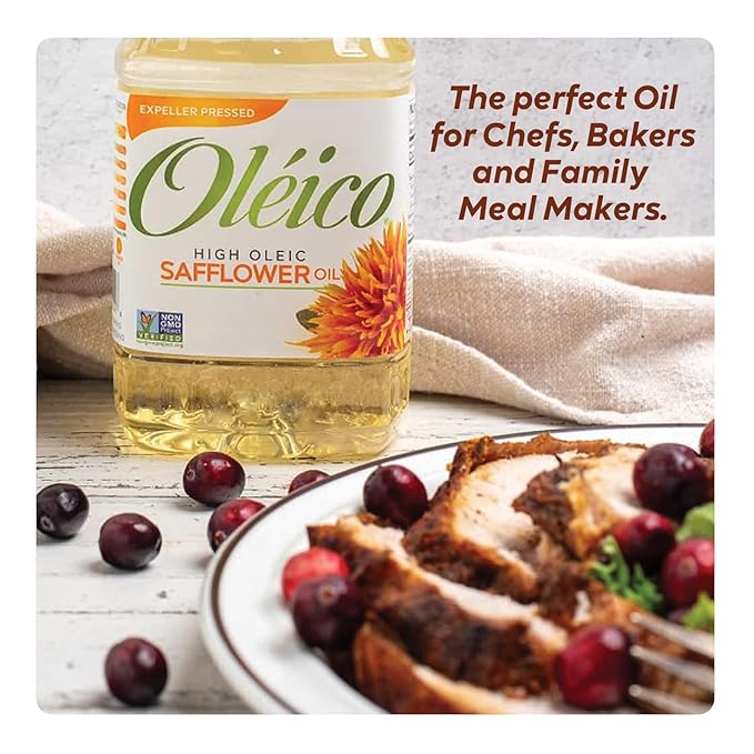 Oleico - High Oleic Non GMO Certified Kosher Verified Expeller Pressed High Heat Stable Safflower Oil Bottle of 32.3 fl oz (Pack of 3)