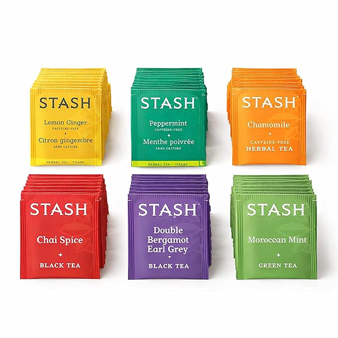 Stash Tea Variety Pack 180 Tea Bags – 6 Flavor Sampler (Herbal Black &amp Green) Non-GMO Verified.