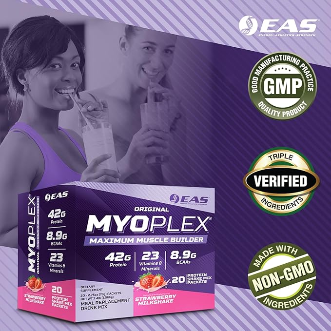 EAS Original Myoplex Maximum Muscle Builder | Meal Replacement Protein Drink Mix | Quality Protein Blend | 42g Protein | 20 Individual Packets (Double Rich Chocolate)