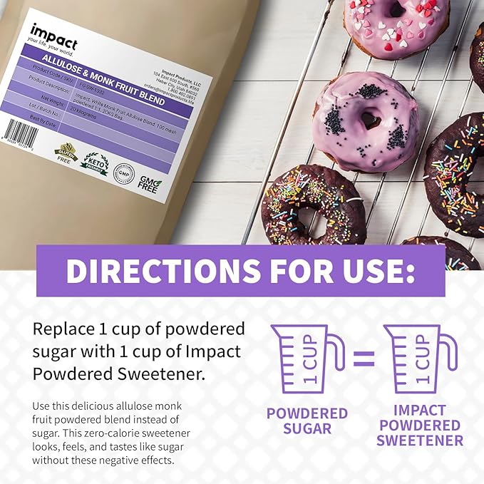 Impact Powdered Sweetener - Allulose &amp Monk Fruit Blend - Zero Calorie and Carb Keto-Friendly Sugar Substitute Bake &amp Cook Guilt-Free - 44 lbs