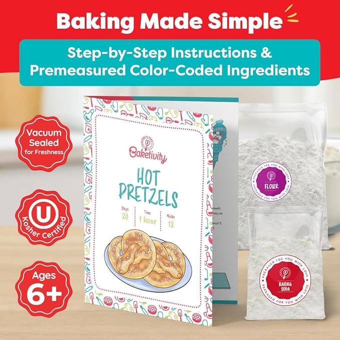 Pretzel Making Kit - Real Cooking Set for Kids Ages 5-12+ with Recipe and Ingredients - Kids Baking Set for Girls &amp Boys - Great Gift for Family Bonding