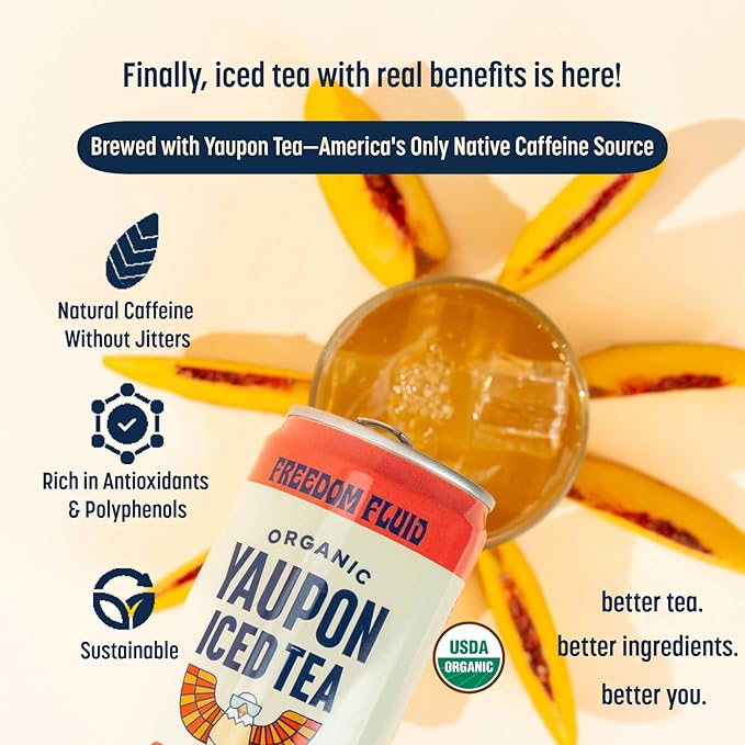 Freedom Fluid Yaupon Iced Tea – Refreshing &amp Slightly Sweet Organic Yaupon Tea – Variety 12 Pack (12 oz cans) – Antioxidant Rich Natural Caffeine Low Calorie Low Sugar Herbal Tea Drink