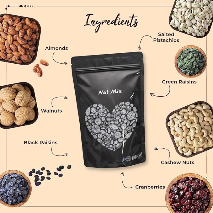 Generic Healthy Nuts Mix Natural Fresh Dried Fruits and Nuts Mix - Perfectly Balanced Dry Fruits Mixed Pack 9+ Nut Mix for Anytime Snacking -500 gm