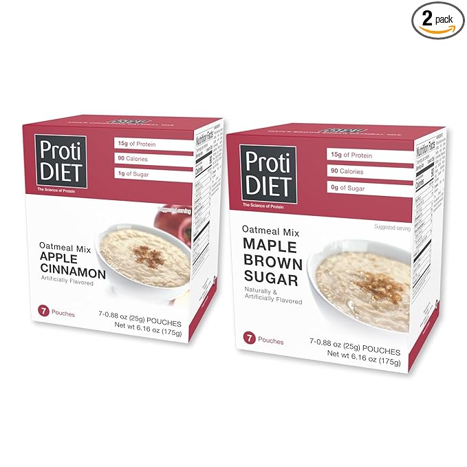 ProtiDIET High Protein Oatmeal Maple Brown Sugar and Apple Cinnamon - 14 Packets - Sugar Free Instant Oatmeal - High Protein Oats Rich in Fiber - Healthy Breakfast