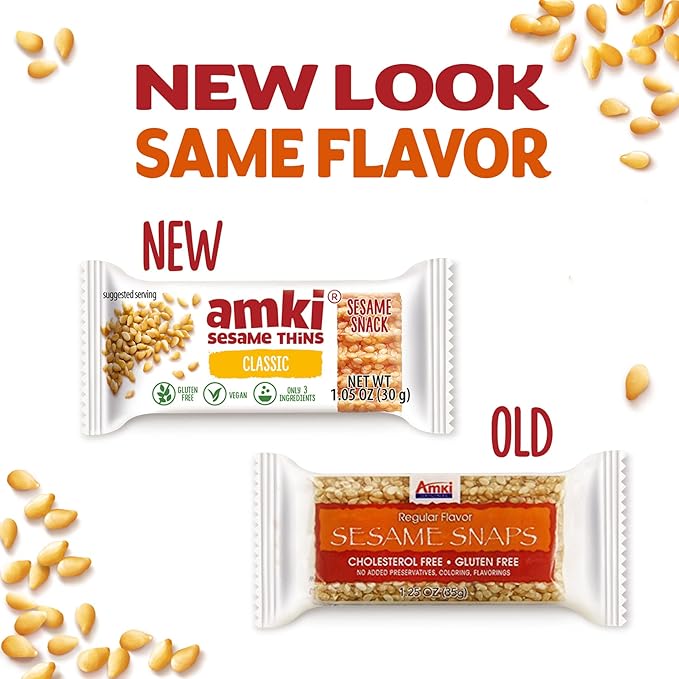 Amki Sesame Thins Classic (Sesame Snaps) Gluten Free Vegan Delicious Crunchy Sensibly Sweet Snacks. 24 Pack 720g