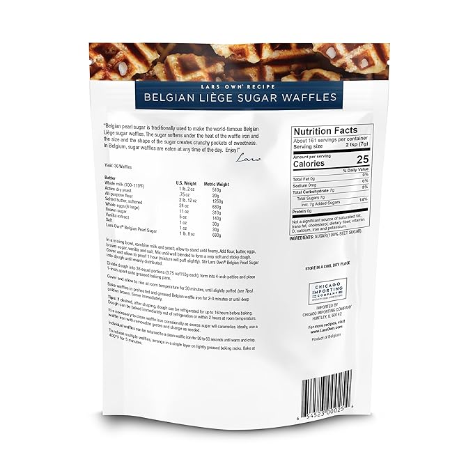Lars Own Professional Series Belgian Large Pearl Sugar – 1-Pack 2.5-lb Resealable Bag – Large Crystals for Caramelization in Liège Waffles