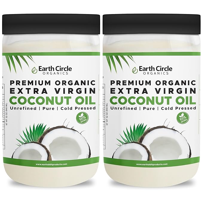 Earth Circle Organics Premium Ultra Pure Extra Virgin Coconut Oil Cold Pressed Baking Smoothies Skin &amp Hair Care Gluten-Free Keto &amp Paleo Friendly (32 Ounce Unrefined) - Pack of 2