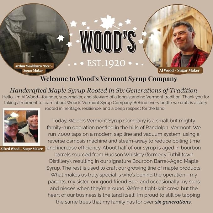 WOOD'S Pumpkin Spice Maple Syrup – Small-Batch Vermont Maple Syrup Infused with Cozy Fall Spices | Natural Vegan Sweetener for Coffee Pancakes Baking &amp More | 8.45 Fl Oz (250mL)