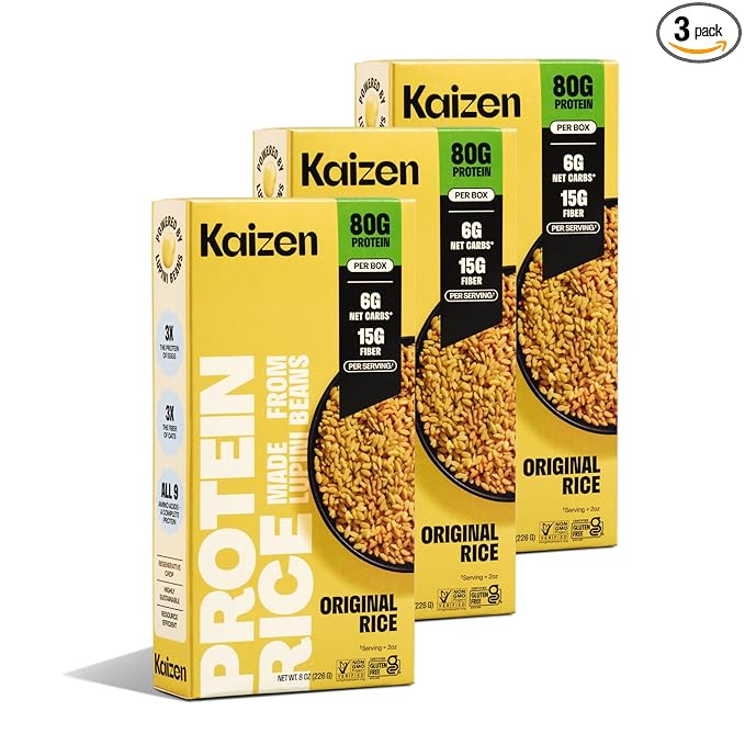 Kaizen Low Carb Keto Rice - Gluten-Free High Protein (20g) Keto Friendly Plant Based Made with High Fiber Lupin Flour - 8 ounces (Pack of 3)