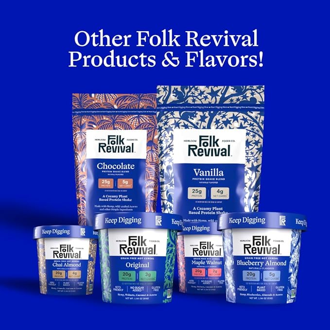 Folk Revival Maple Walnut Keto Instant 'Oatmeal' - 20g Protein 2g Net Carbs High Fiber Non GMO Gluten Free Made with Acorns - 19.4 Oz (550g) - 10 Servings Per Pouch