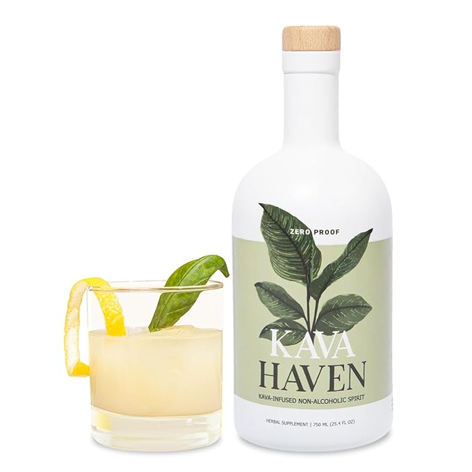 Kava Haven Non Alcoholic Spirit 750mL Bottle | Kava Kava Drink | Non Alcohol Alternative Spirit for Mixed Drink Recipes | Low Calorie | All Natural | - Lemon Ginger Flavor (17 Servings)