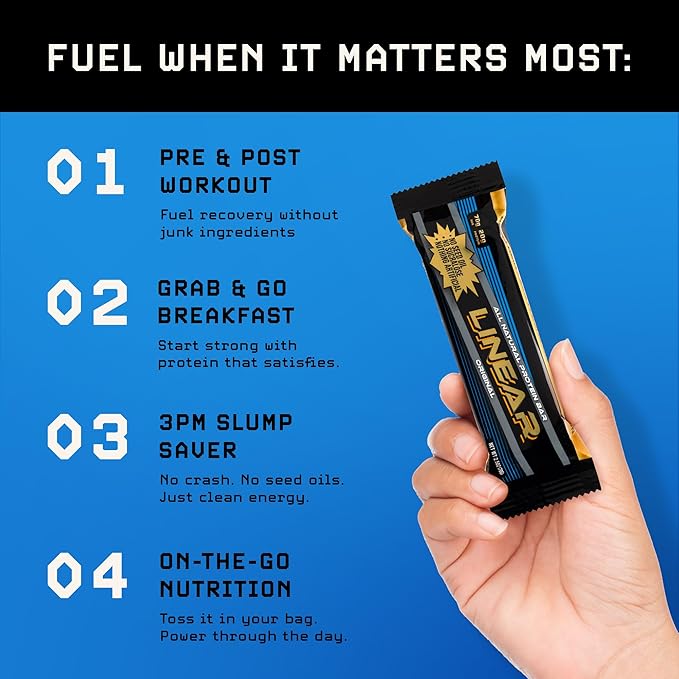 Linear Protein Bar Chocolate Peanut Butter Caramel Flavor 20 Grams Whey Protein Clean and Natural with All Organic Ingredients No Seed Oils High Fiber Gluten Free Healthy Snacks 3 Pack