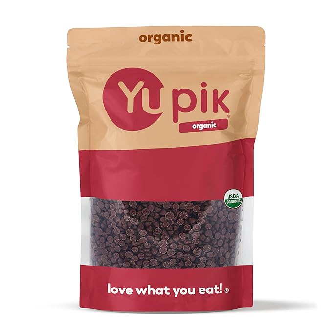 Yupik Organic Dark Chocolate Chips 70% Cacao 2.2 lb (35.2 oz) No Sugar Added Gluten-Free GMO-Free Kosher Vegan Dairy-Free Small Size Rich Dark Chocolate Melts Smoothly Ideal for Baking