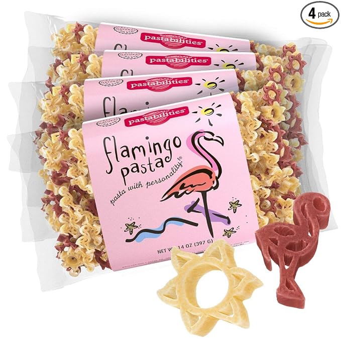 Pastabilities Fun Shaped Pasta for Kids - Flamingo Pasta - Sunshine and Flamingo Animal Theme Non-GMO Natural Wheat Pasta All-Natural Kosher Certified Made in the USA (4 Pack14 Oz)