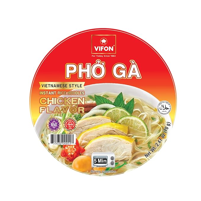 VIFON Phở Gà Instant Rice Noodles Chicken Flavor Bowl (70 g) (Pack of 12) | Authentic Vietnamese Chicken Pho | Halal Certified | Ready in 3 Minutes | Product of Vietnam