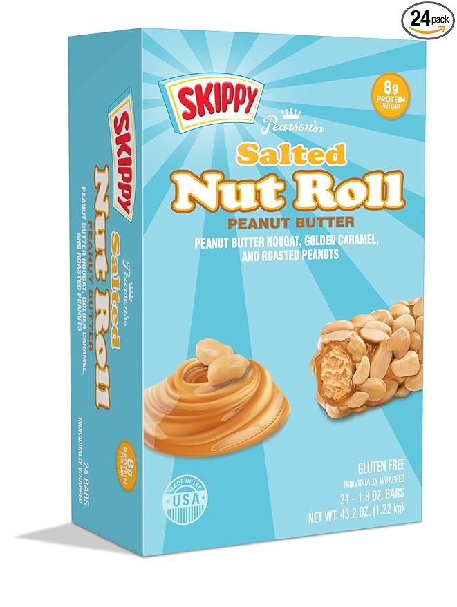 Pearson's SKIPPY® Peanut Butter Salted Nut Roll | Peanut Caramel Peanut Butter Candy | 24 Full- Size Candy Bars |Bulk Individually Wrapped