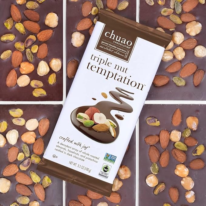 Chuao Chocolatier Triple Nut Temptation Dark Chocolate Gourmet Bars | For Gift Baskets Birthday Thank You Care Package | 10 Pack 2.8 oz Each