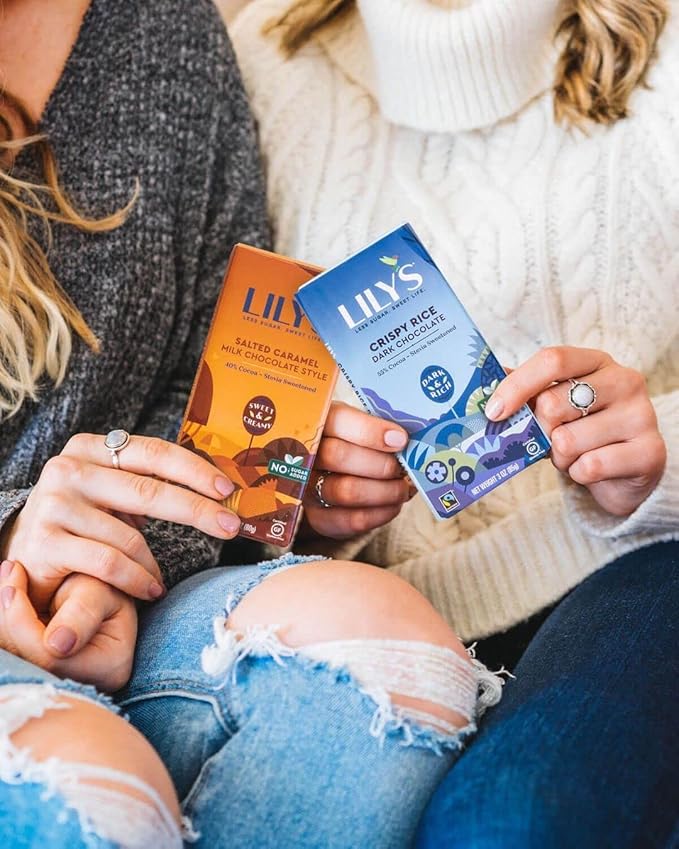 Lily's by Stevia Sweetened No Added Sugar Low-Carb Keto Friendly 55% Cocoa Fair Trade Gluten-Free &amp Non-GMO 3 4-Pack Crispy Rice Dark Chocolate Bar 12 Oz