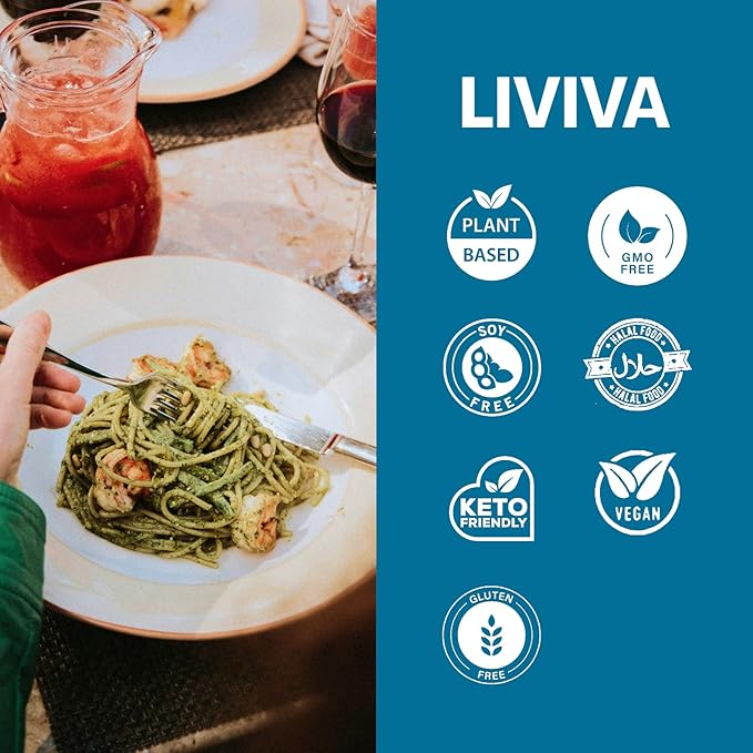 LIVIVA Low Carb High Protein KETO Pasta – 135 g Protein per Box with Pea Protein &amp Konjac Flour - 8g Net Carbs Diabetic-Friendly - Ready to Eat in 3 – 4 mins - Healthy Al Dente Pasta (6 Pack Lin