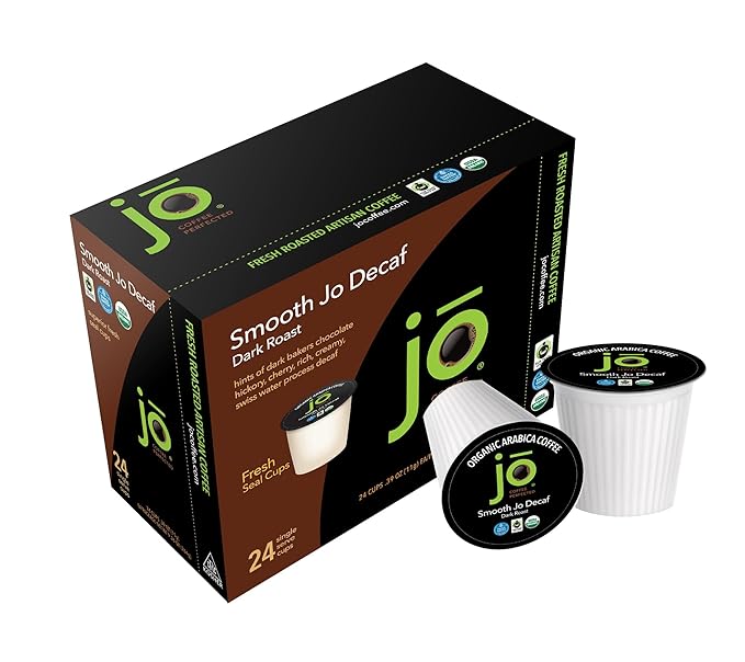 SMOOTH JO DECAF: 48 Cups Organic Dark French Roast Swiss Water Process for Keurig K-Cup Compatible Brewers Fresh Seal Cups Rich Creamy Fair Trade Certified Kosher Non-GMO Gluten Free by Jo Coffee®
