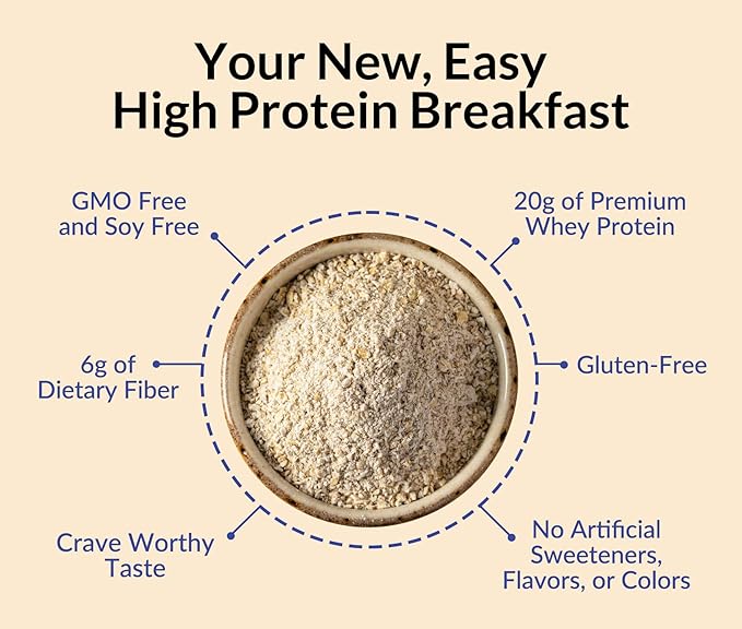 Naked Oats - Blueberry Cobbler Overnight Oats 20g Grass-Fed Protein Gluten-Free Oatmeal Instant Breakfast or Shake High Protein Oatmeal High Fiber Breakfast Shake Non GMO No Soy - 12 Servings