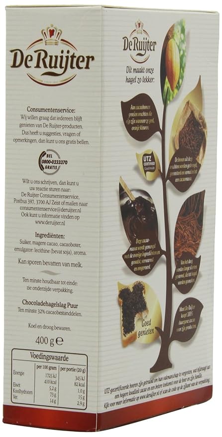 Deruyter Chocoadehagel Puur (Dark Chocolate Sprinkles) 14-Ounces Boxes (Pack of 3)