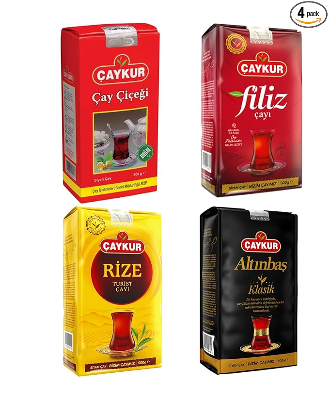 ÇAYKUR Premium Turkish Black Tea Bundle Filiz Caycicegi Altinbas &amp Rize Traditional Loose Leaf Black Tea Set of 4 each 500g / 17.6 Oz
